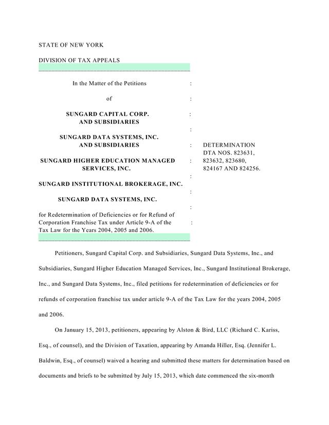 State Of New York Division Of Tax Appeals Determination screenshot