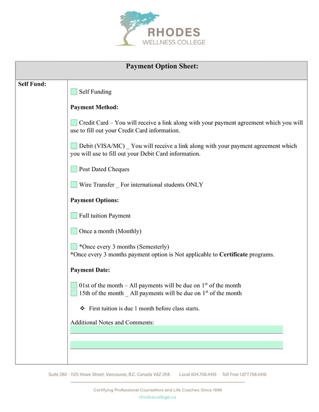Payment Option Sheet screenshot