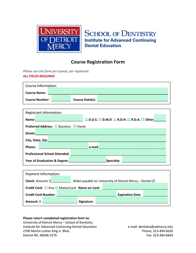 Course Registration Form screenshot