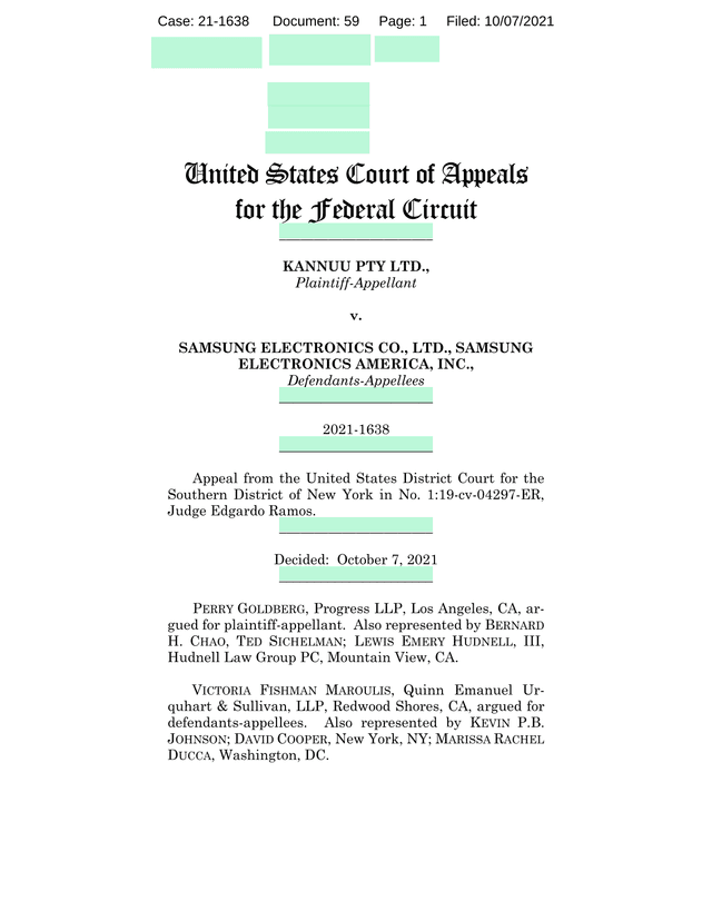 United States Court Of Appeals For The Federal Circuit Case Kannuu Pty Ltd. V. Samsung Electronics C screenshot