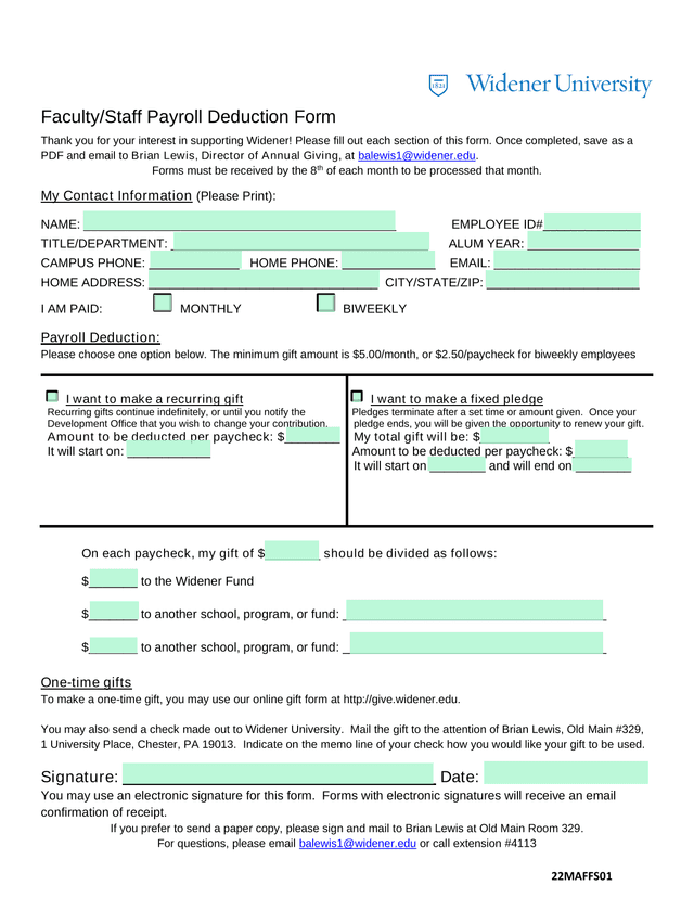 FacultyStaff Payroll Deduction Form screenshot