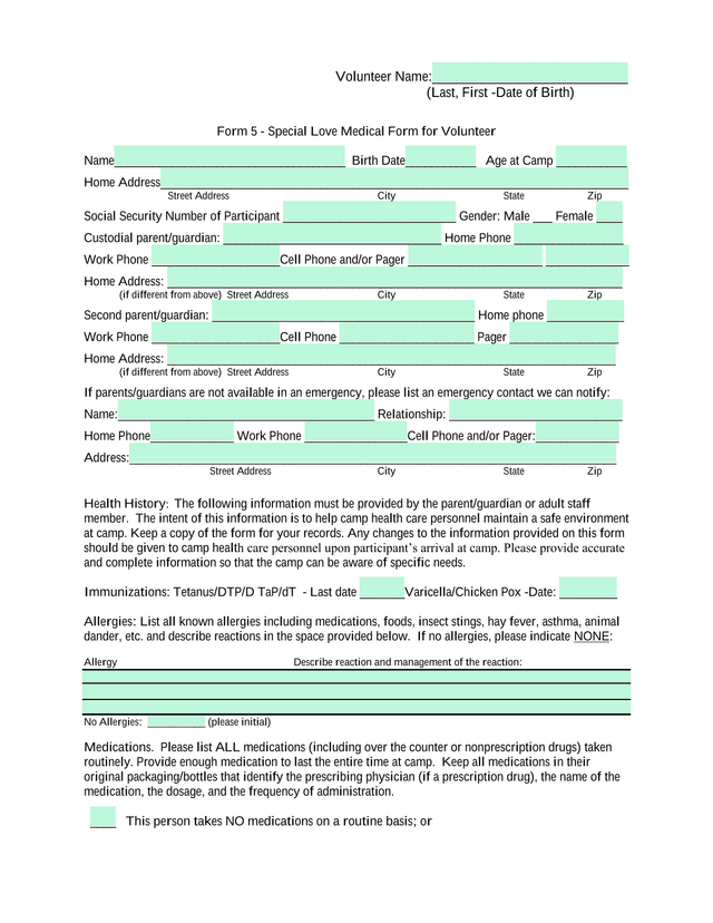 Form 5   Special Love Medical Form For Volunteer screenshot