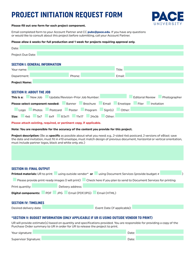 Project Initiation Request Form screenshot