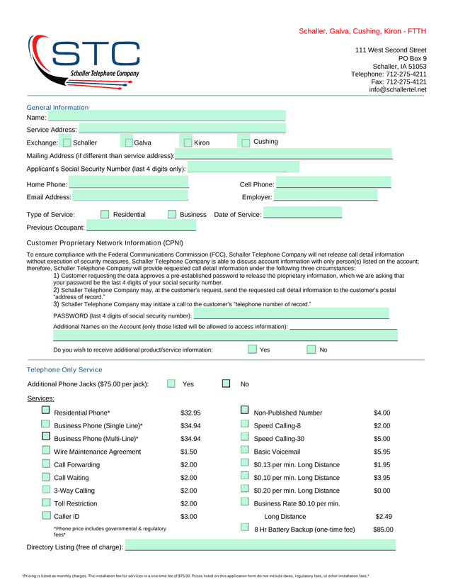 Schaller, Galva, Cushing, Kiron   FTTH Service Application screenshot