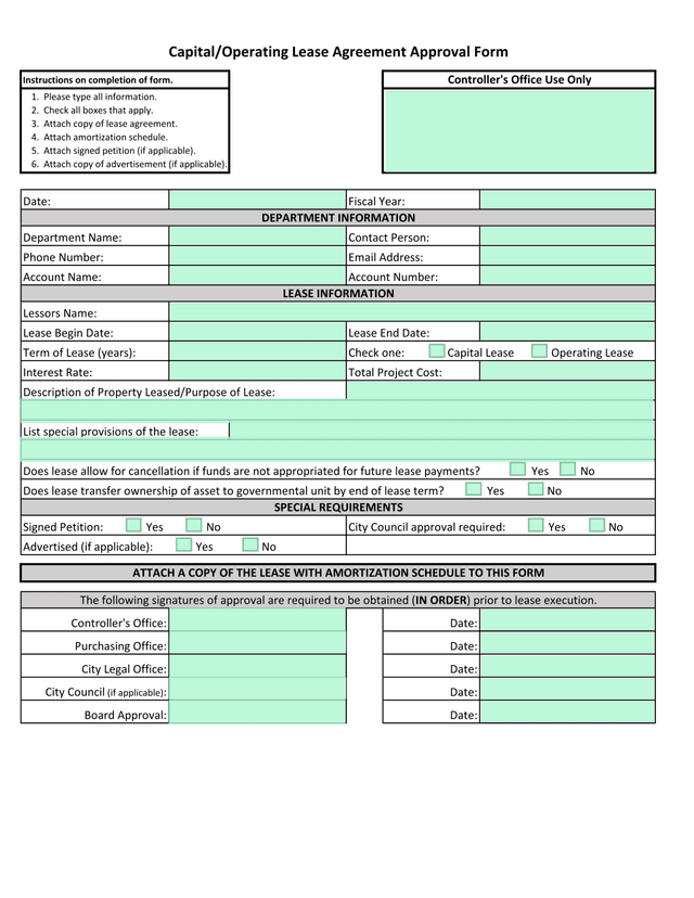 CapitalOperating Lease Agreement Approval Form screenshot