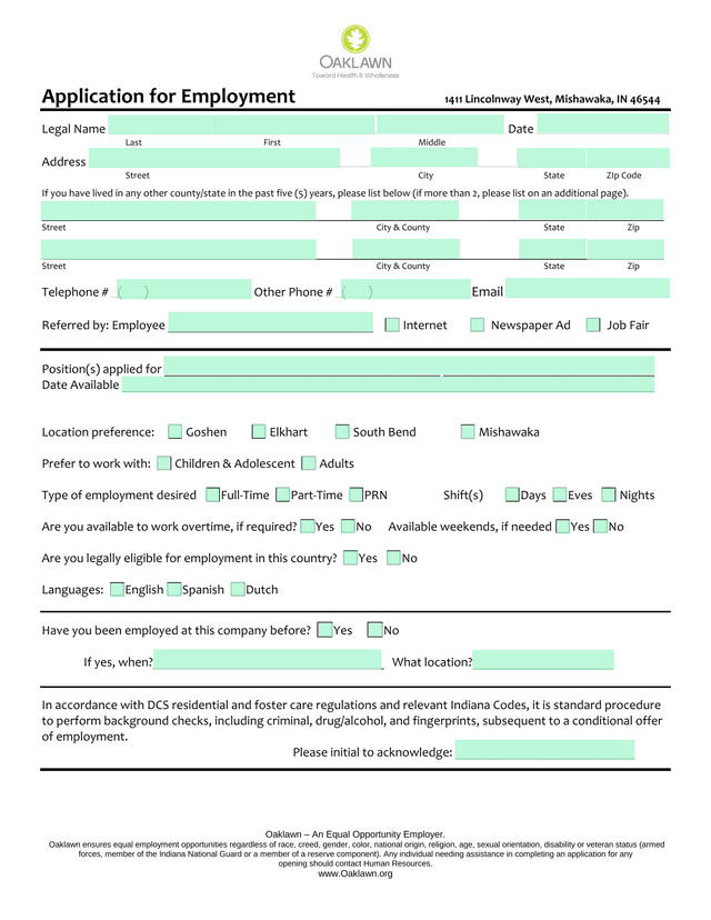 Application For Employment screenshot