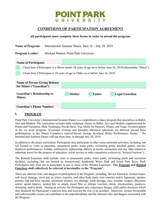 Conditions Of Participation Agreement screenshot