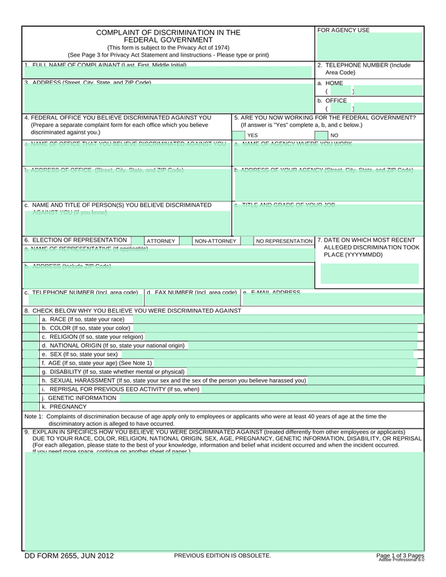 Complaint Of Discrimination In The Federal Government screenshot