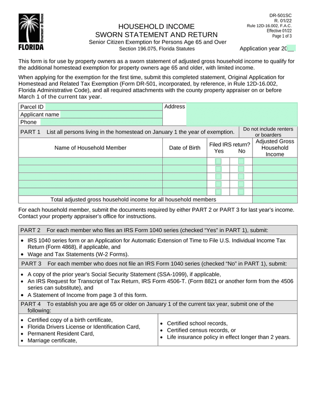 DR 501SC Household Income Sworn Statement And Return screenshot