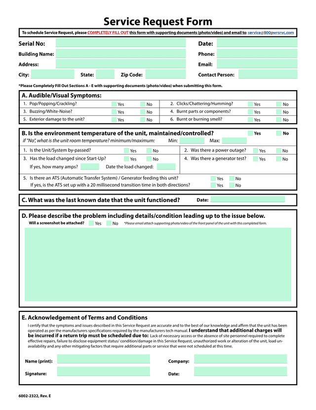 Service Request Form screenshot