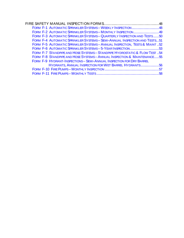FORM F 1 AUTOMATIC SPRINKLER SYSTEMS  WEEKLY INSPECTION screenshot