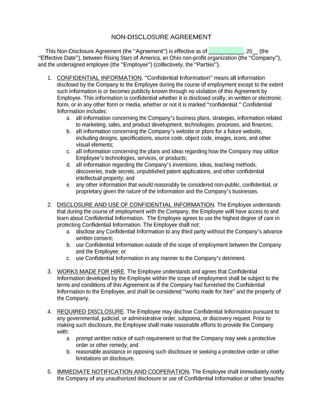 Non Disclosure Agreement screenshot