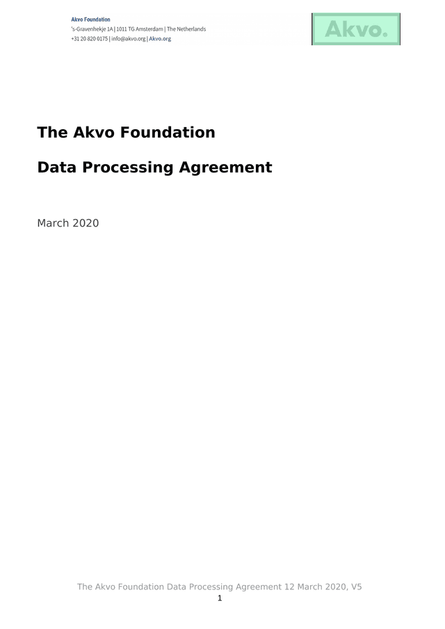 The Akvo Foundation Data Processing Agreement screenshot