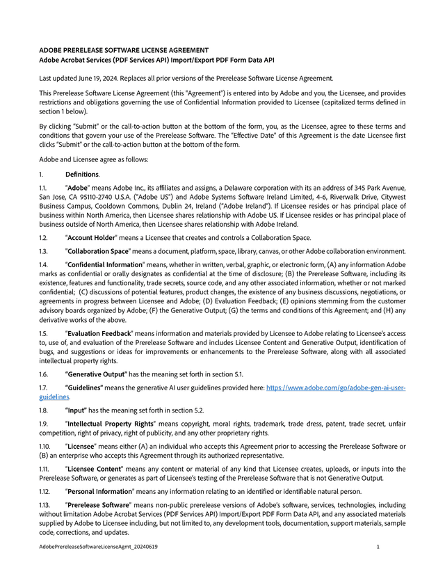 Adobe Prerelease Software License Agreement screenshot