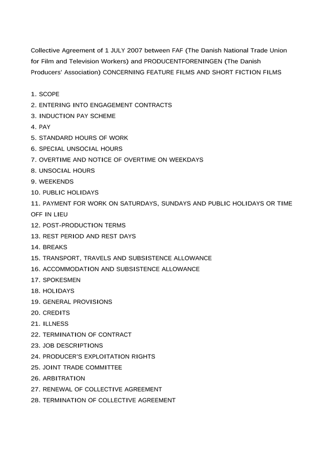 Collective Agreement Between FAF And PRODUCENTFORENINGEN screenshot