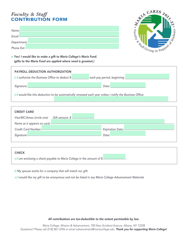 Faculty  Staff CONTRIBUTION FORM screenshot