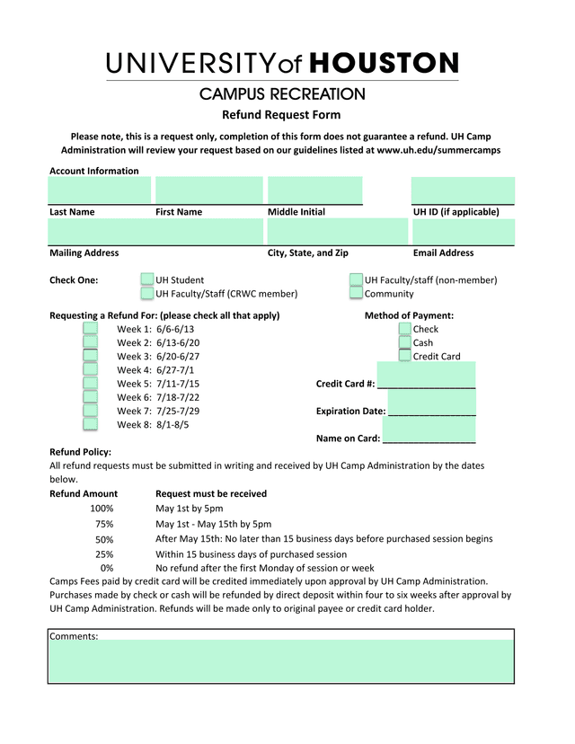 Refund Request Form screenshot