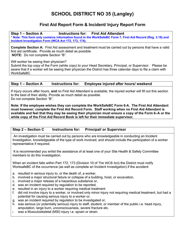 First Aid Report Form  Incident Injury Report Form screenshot