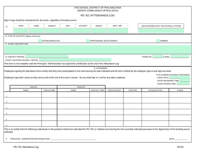 PD  EC Attendance Log screenshot