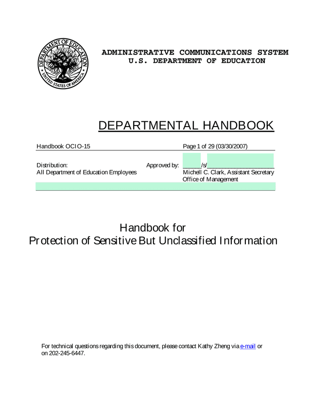 Handbook For Protection Of Sensitive But Unclassified Information screenshot