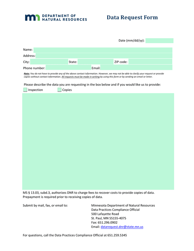 Data Request Form screenshot