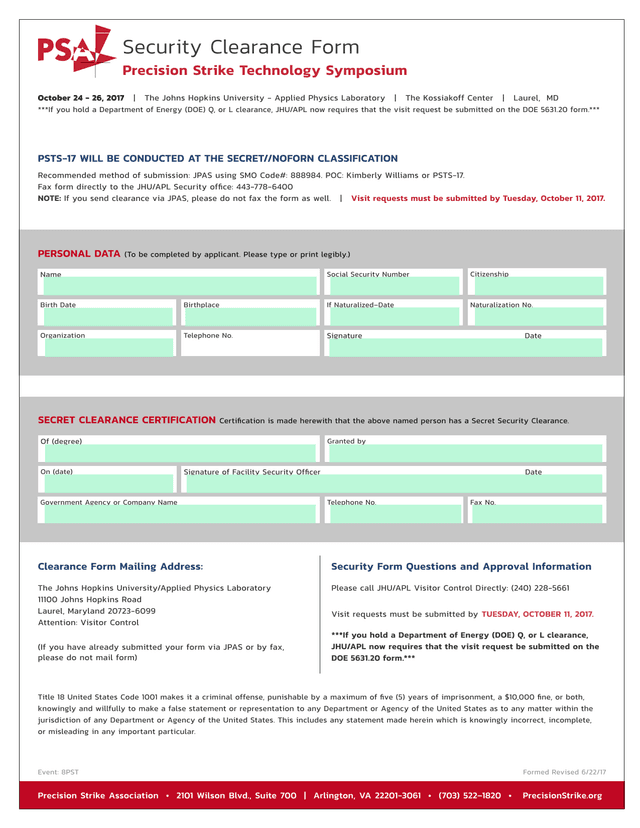 Security Clearance Form screenshot