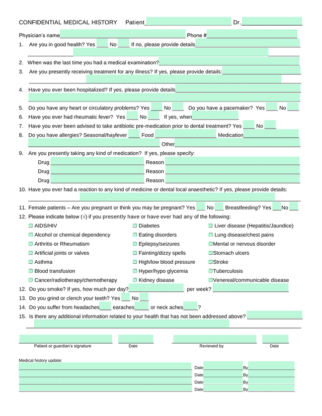 CONFIDENTIAL MEDICAL HISTORY screenshot