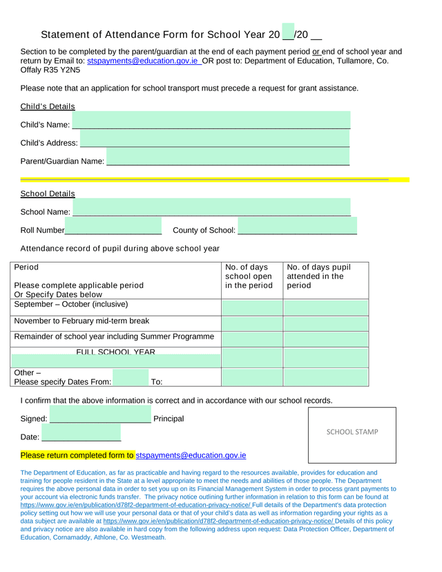 Statement Of Attendance Form For School Year screenshot