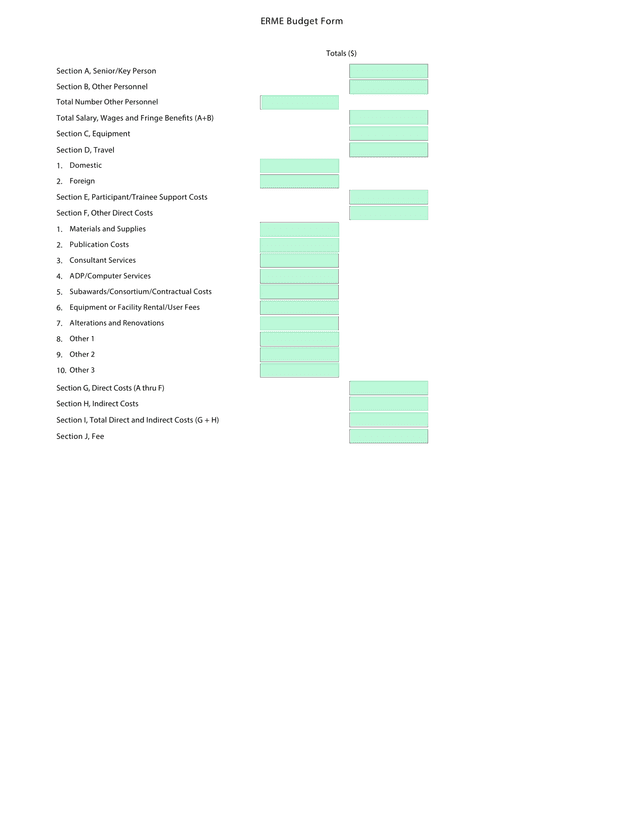 ERME Budget Form screenshot