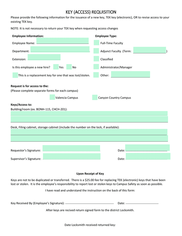 KEY (ACCESS) REQUISITION screenshot