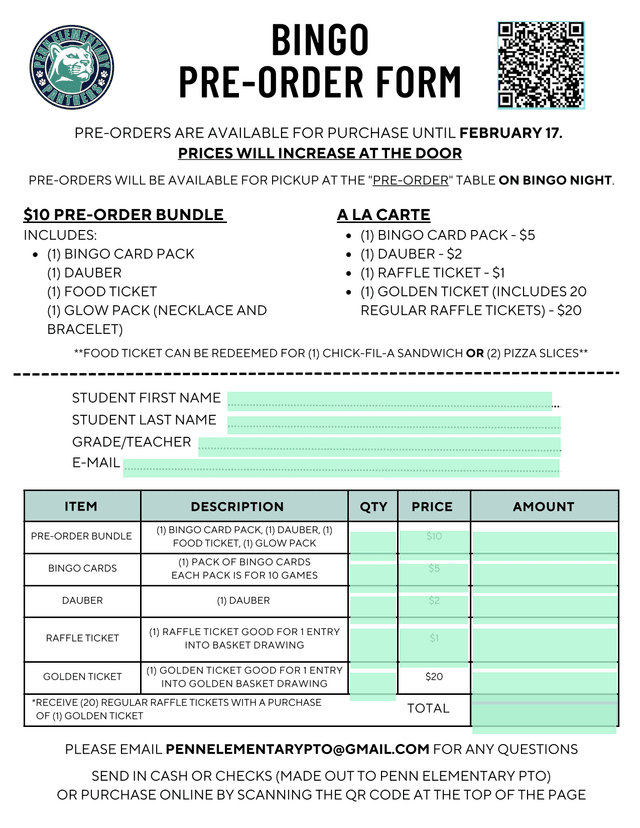 Bingo Pre Order Form screenshot
