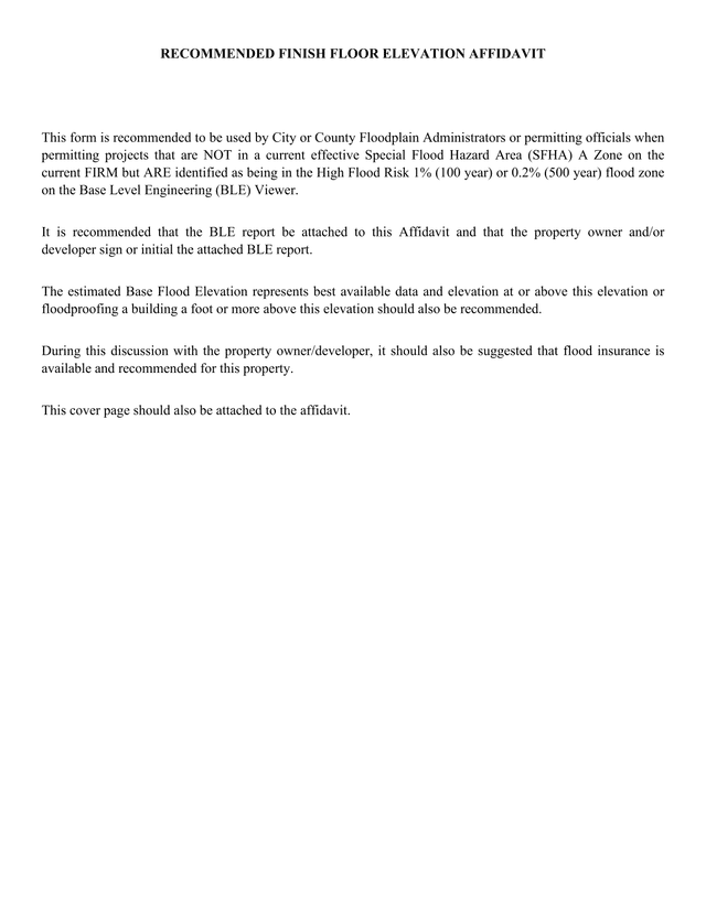 Recommended Finish Floor Elevation Affidavit screenshot