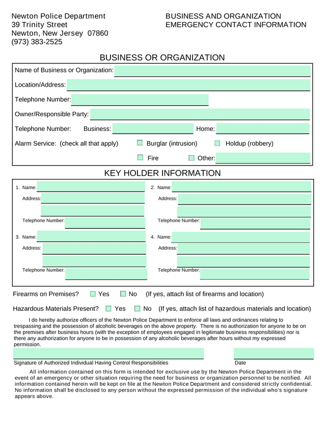 Business And Organization Emergency Contact Information screenshot