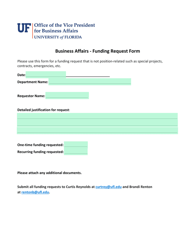 Business Affairs   Funding Request Form screenshot