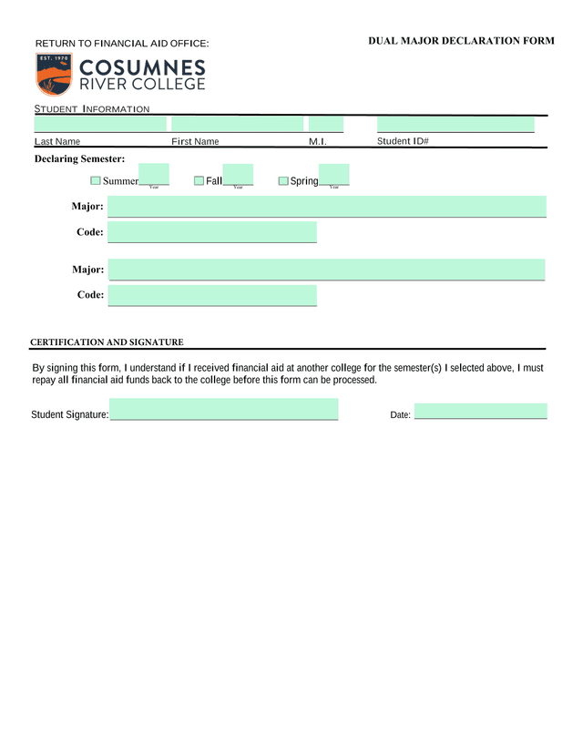 Dual Major Declaration Form screenshot
