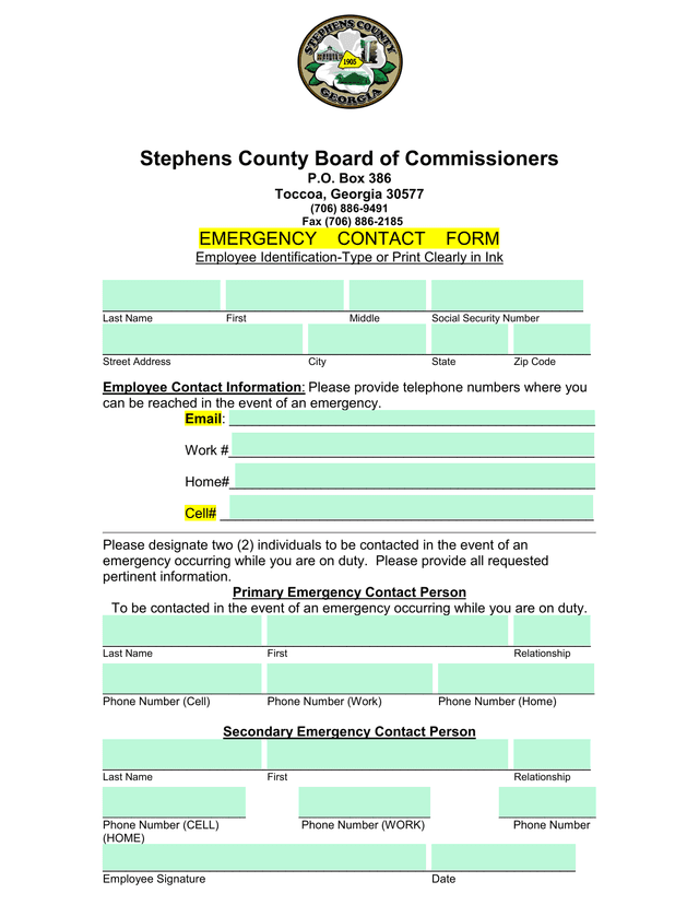 Emergency Contact Form screenshot