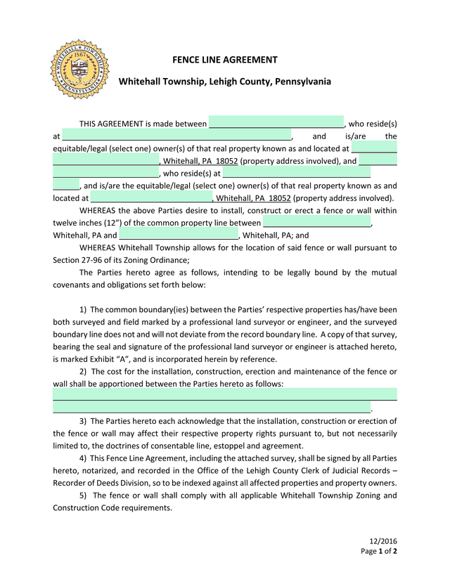 FENCE LINE AGREEMENT screenshot