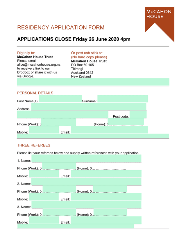 RESIDENCY APPLICATION FORM screenshot