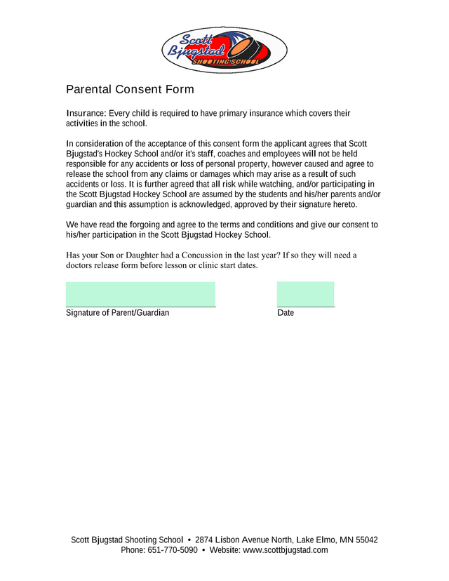 Parental Consent Form screenshot