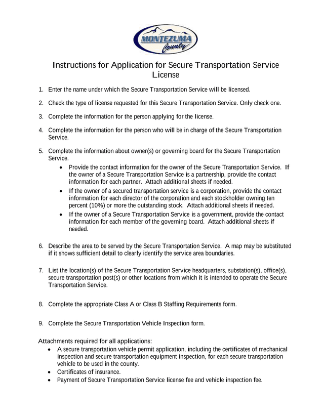 Application For Secure Transportation Service License screenshot