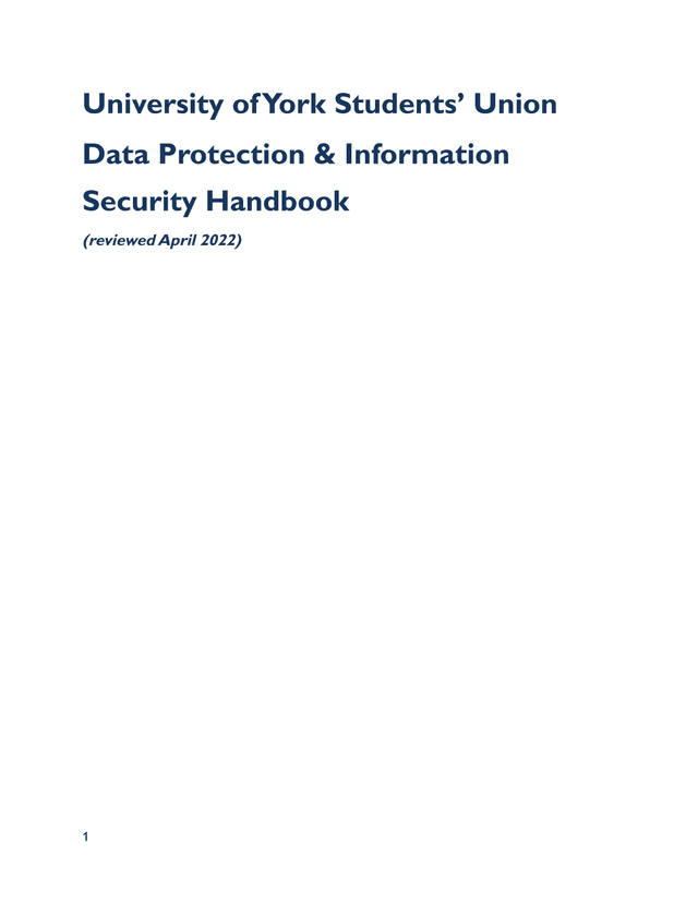 University Of York Students Union Data Protection  Information Security Handbook screenshot