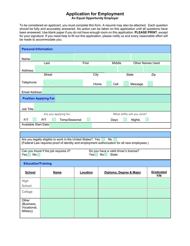 Application For Employment screenshot