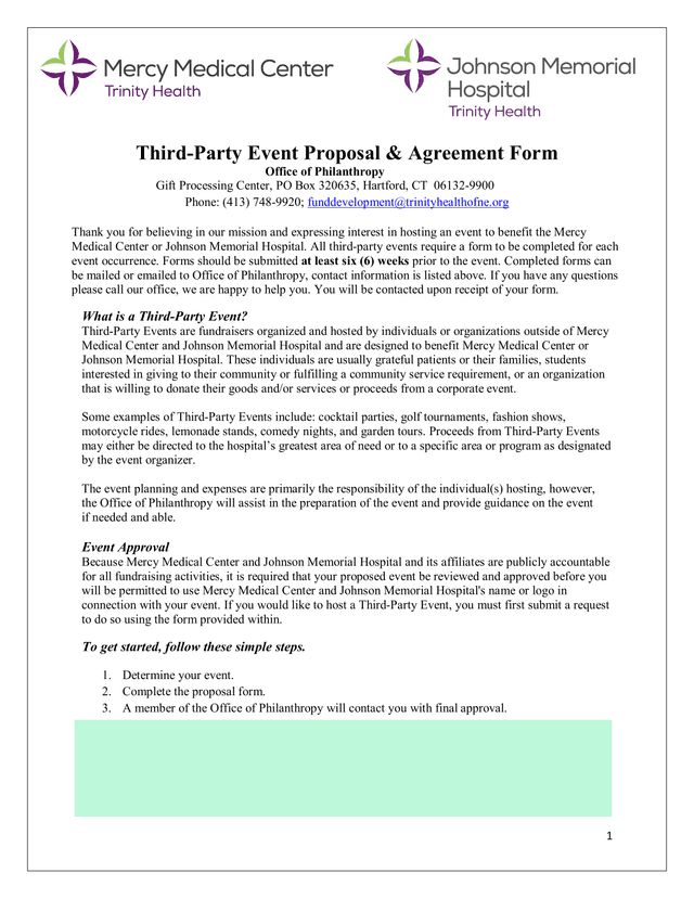 Third Party Event Proposal  Agreement Form screenshot