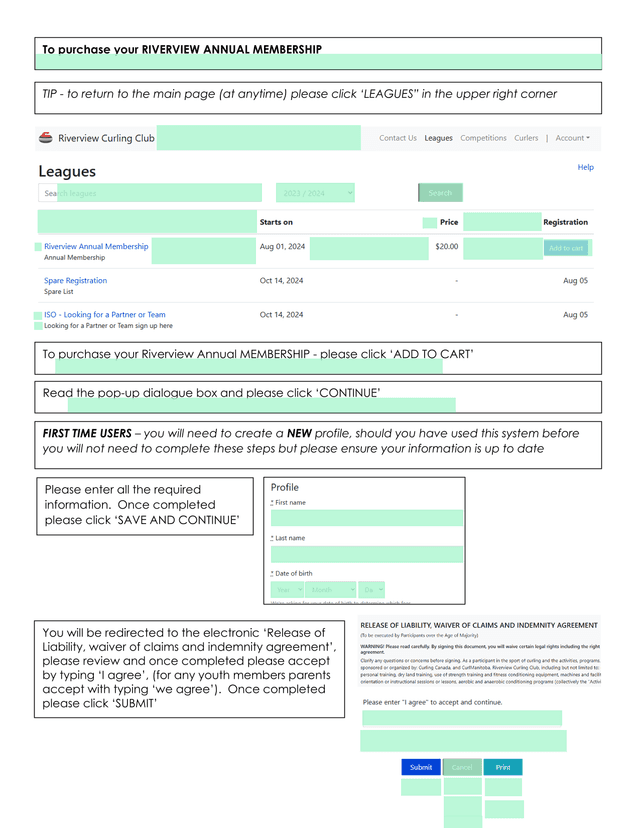 Riverview Annual Membership Registration Instructions screenshot