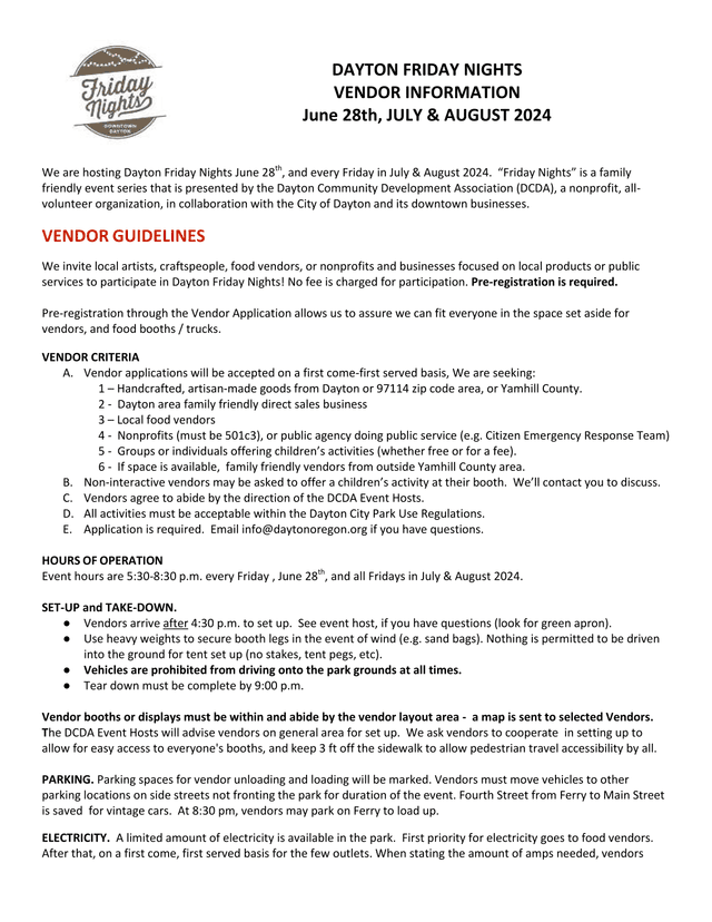 Dayton Friday Nights Vendor Information screenshot