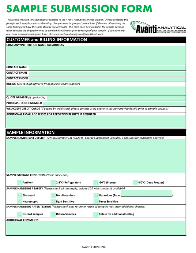 SAMPLE SUBMISSION FORM screenshot