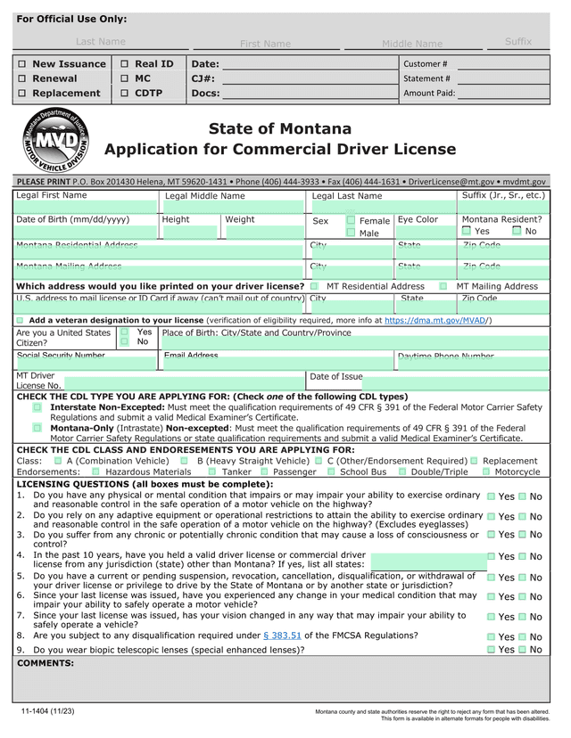 Application For Commercial Driver License screenshot