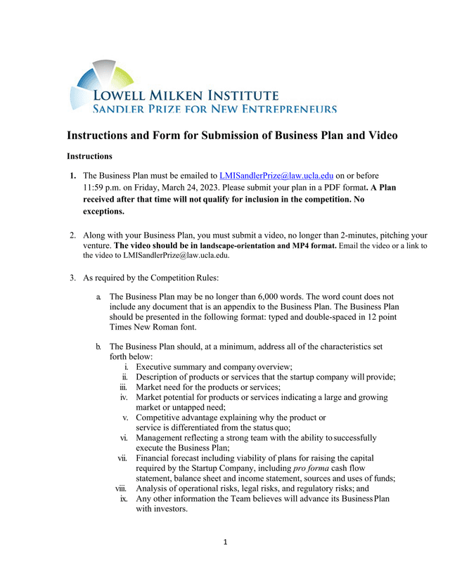 Instructions And Form For Submission Of Business Plan And Video screenshot
