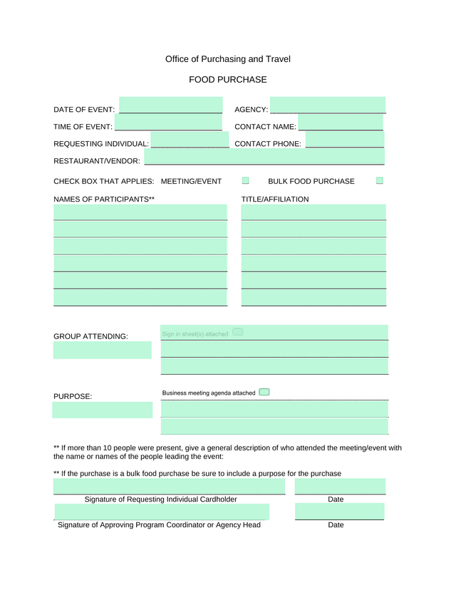 Food Purchase Form screenshot