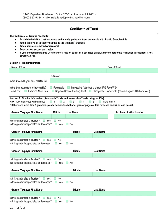 Certificate Of Trust screenshot